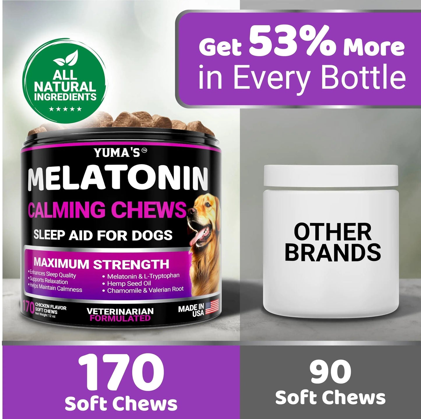 Melatonin Calming Chews for Dogs 170 Chews Dog Stress and Anxiety Relief - Sno's Finds