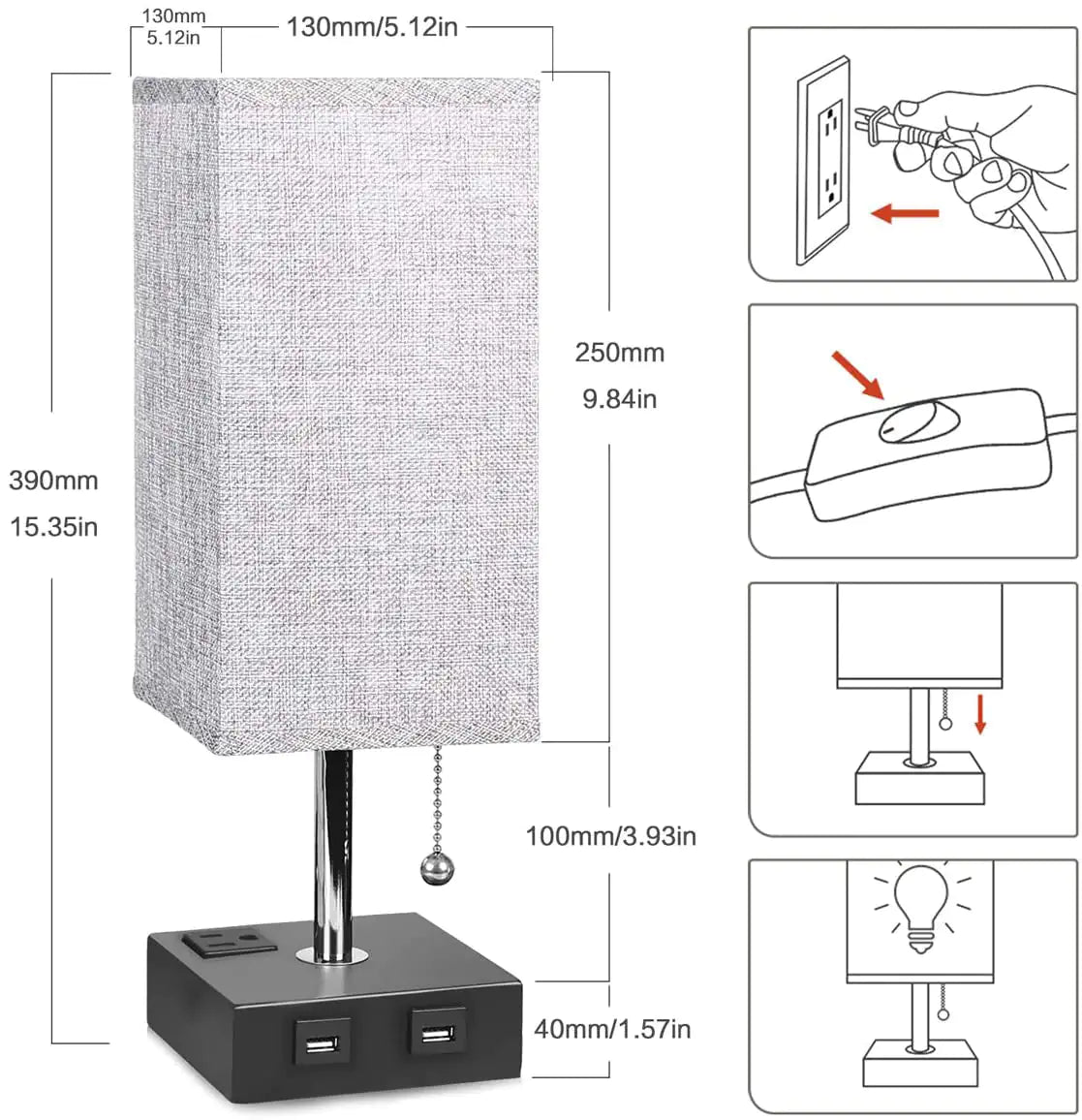 USB Bedside Table Lamp - Grey - Sno's Finds