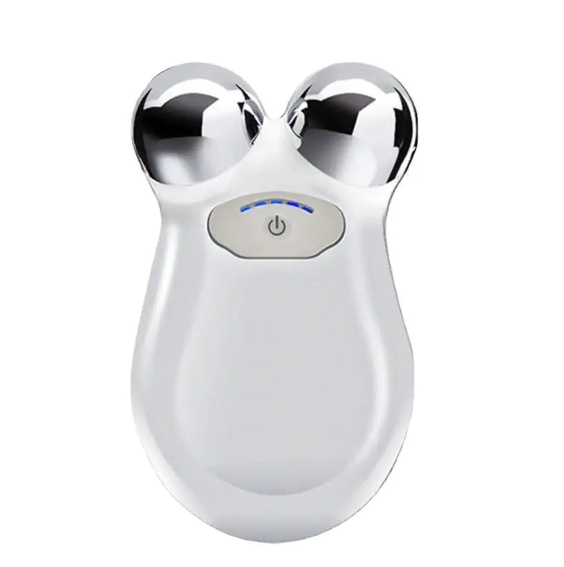 Microcurrent Facial Toning Massager for wrinkle reduction and skin contouring, white, compact design.