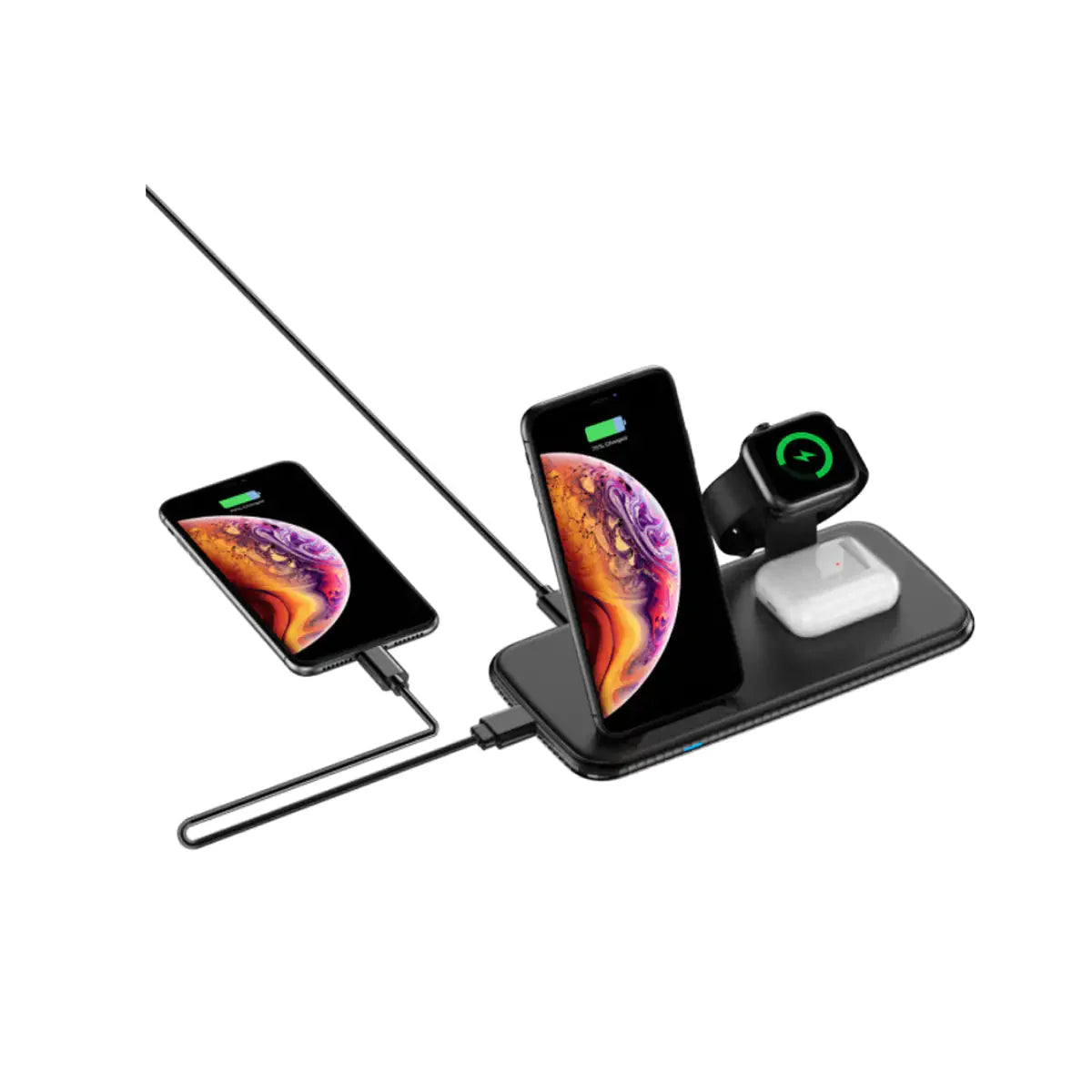 4 in 1 Wireless Fast Charging Hub for phone, watch, AirPods, and tablet charging.