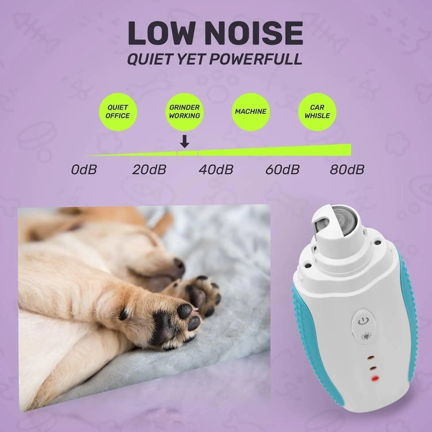 Dog Nail Grinder Blue Low Noise Vibration 3 Speed with USB for All Dog Cat Sizes - Sno's Finds