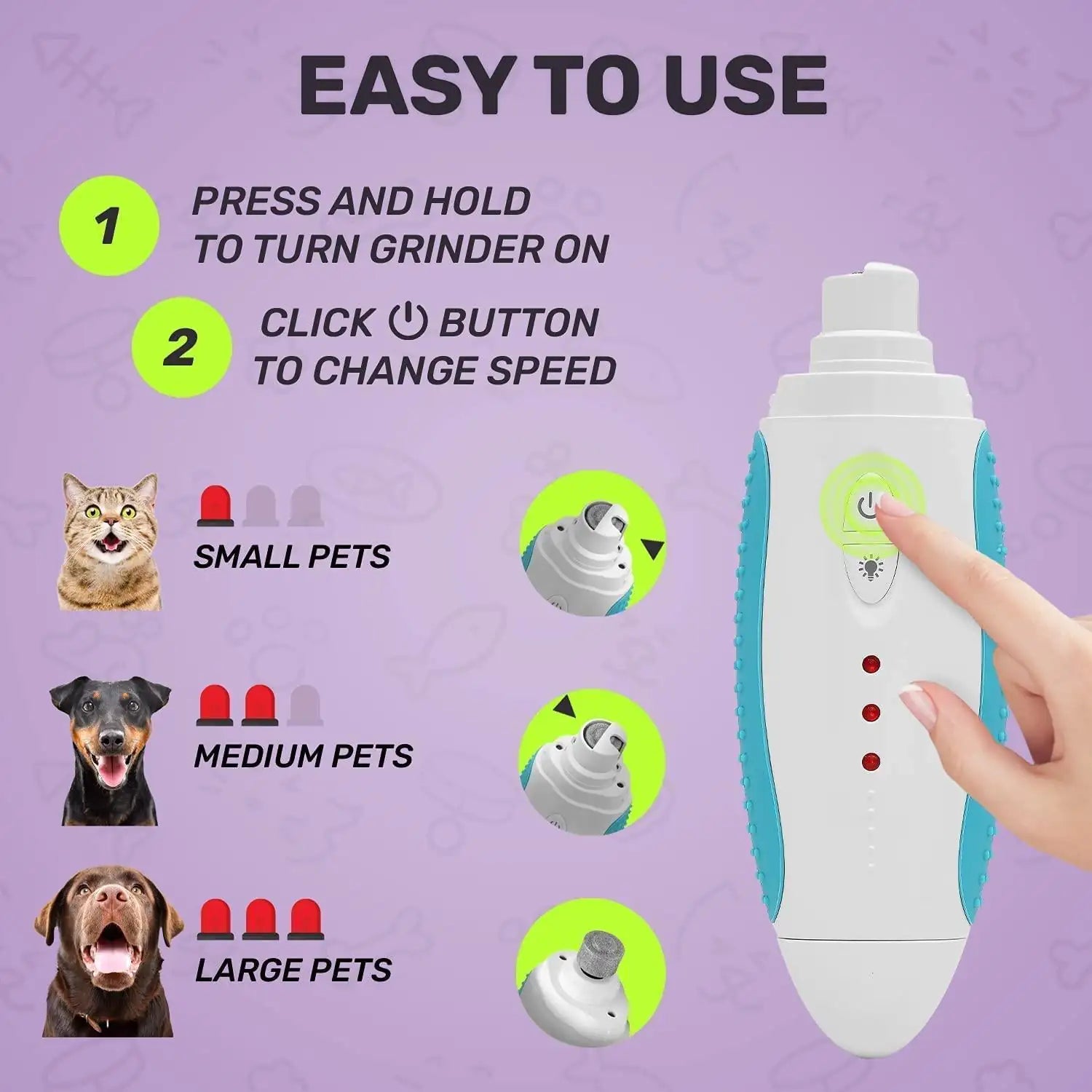 Dog Nail Grinder Blue Low Noise Vibration 3 Speed with USB for All Dog Cat Sizes - Sno's Finds