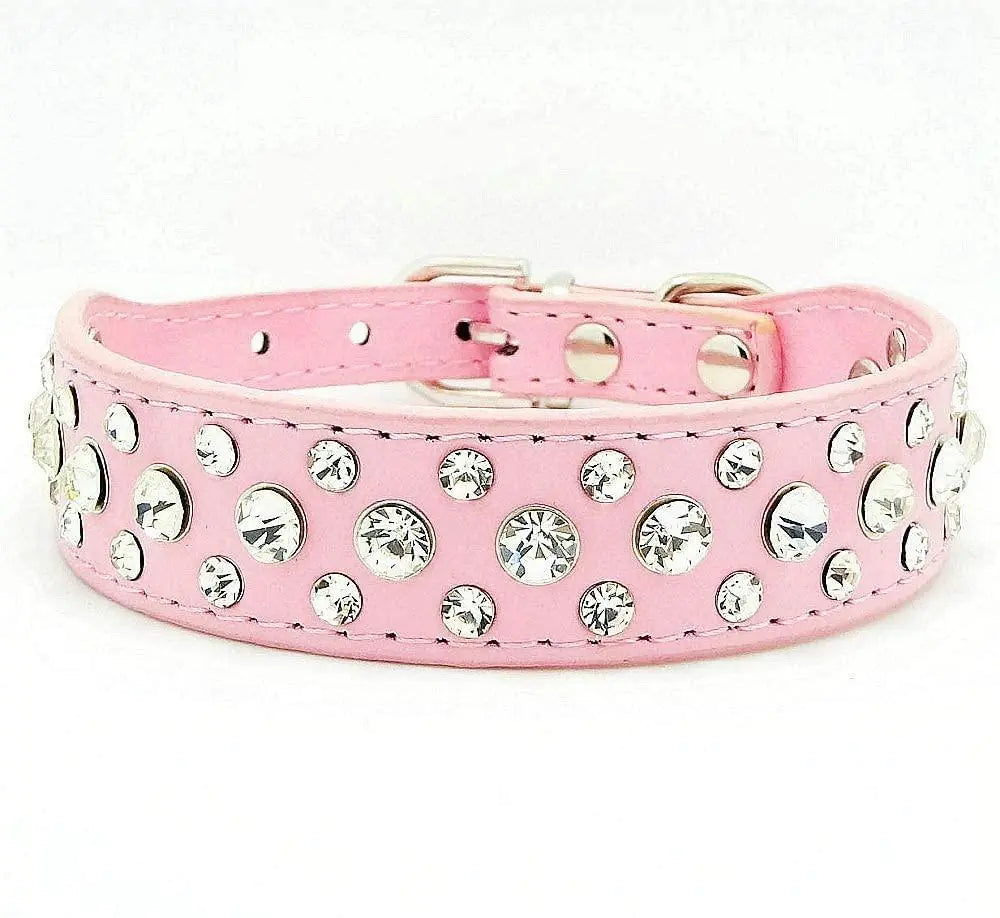 Rhinestone Dog Collar Pink XL SIZE 21 inch Bling Rhinestone PU Leather Crystal - Sno's Finds