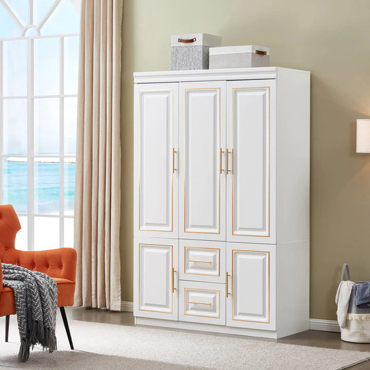 YG-5 Armoire Wardrobe with 3 doors and 2 drawers for bedroom clothes storage.