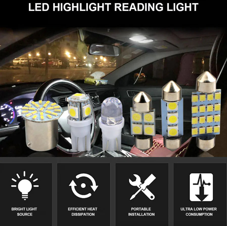 28pcs Car Interior White Combo LED Map Dome Door Trunk License Plate Light Bulbs - Sno's Finds