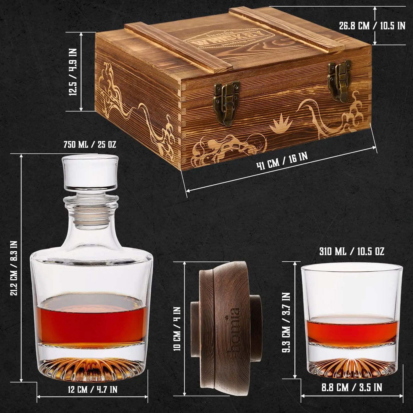 Whiskey Gift Set 14 pcs Whiskey Bottle Old Fashioned Glasses in Wodden Box Gift - Sno's Finds