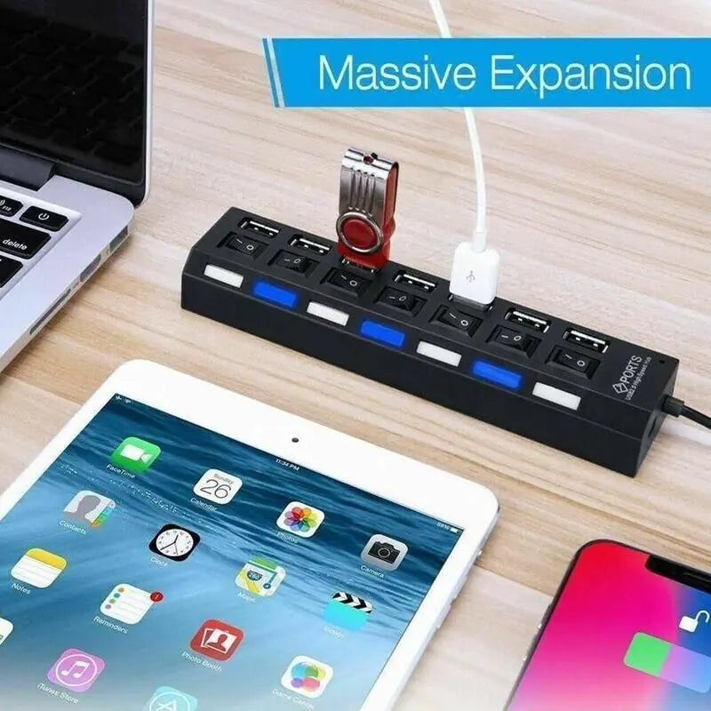 7 Port USB 2.0 / 3.0 Hub Splitter Adapter High Speed For PC Laptop Mac Desktop - Sno's Finds