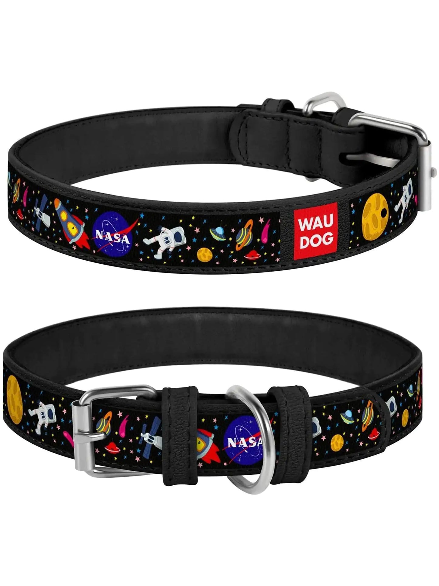 Leather Dog Collar with NASA Design for XSmall Dogs 811 in Neck x 0.5 in Wide - Sno's Finds