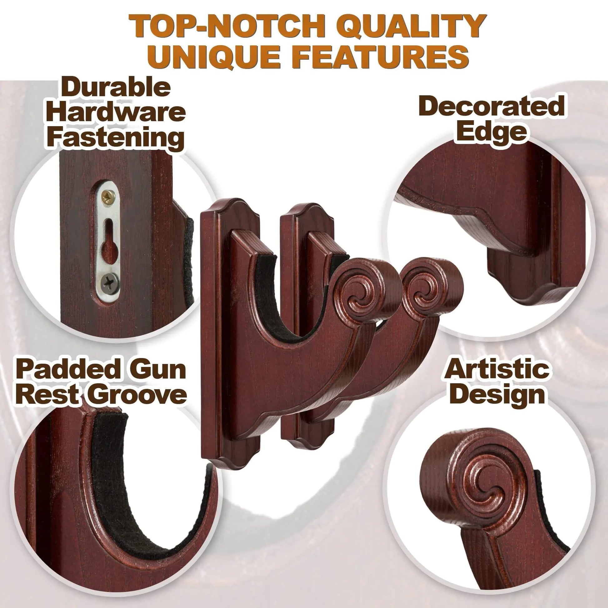 Wall Mount Gun Rack Hold Up Displays Horizontal Shotgun Bow Hanger Wood Hooks - Sno's Finds