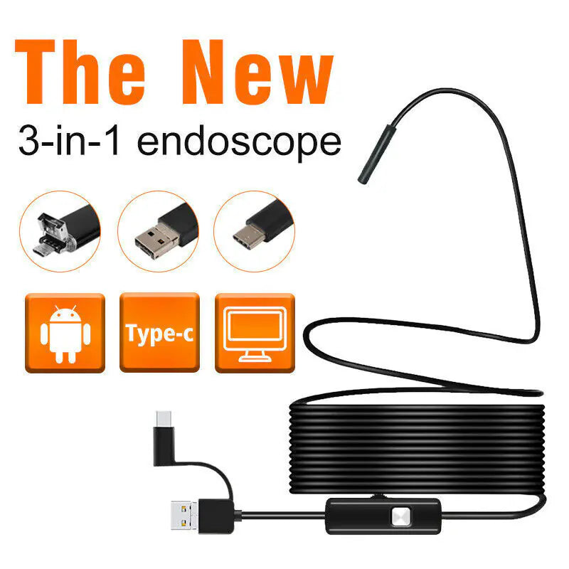 5M 6LEDs Snake Endoscope Borescope 8mm Inspection USB Camera Scope For Android - Sno's Finds