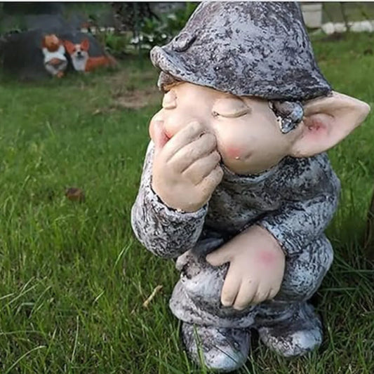 Pooping naughty gnome miniature statue, funny resin dwarf ornament for home garden decor.