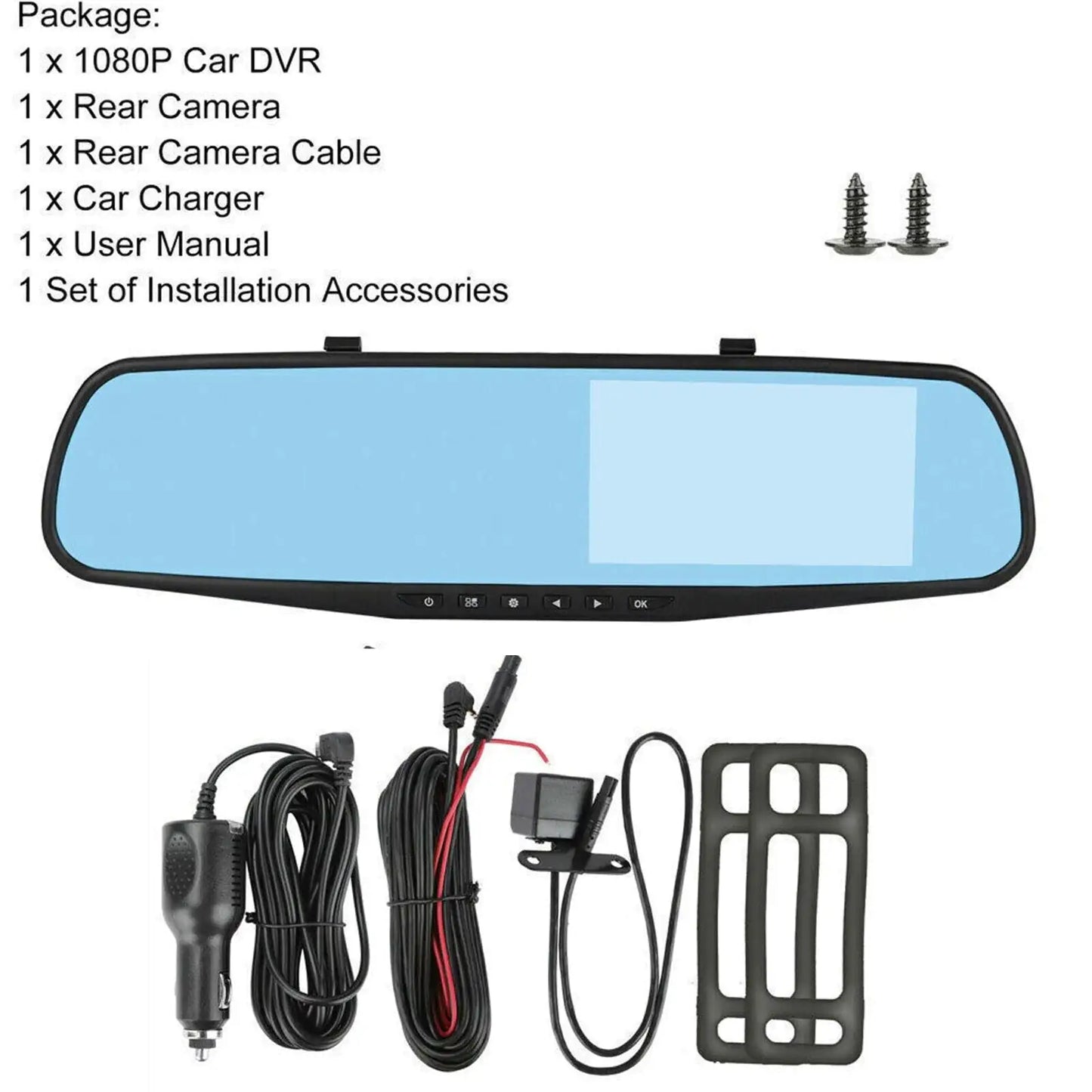 Rearview Mirror Car DVR Dual Dash Cam Camera Front Rear Video Recorder 1080P HD