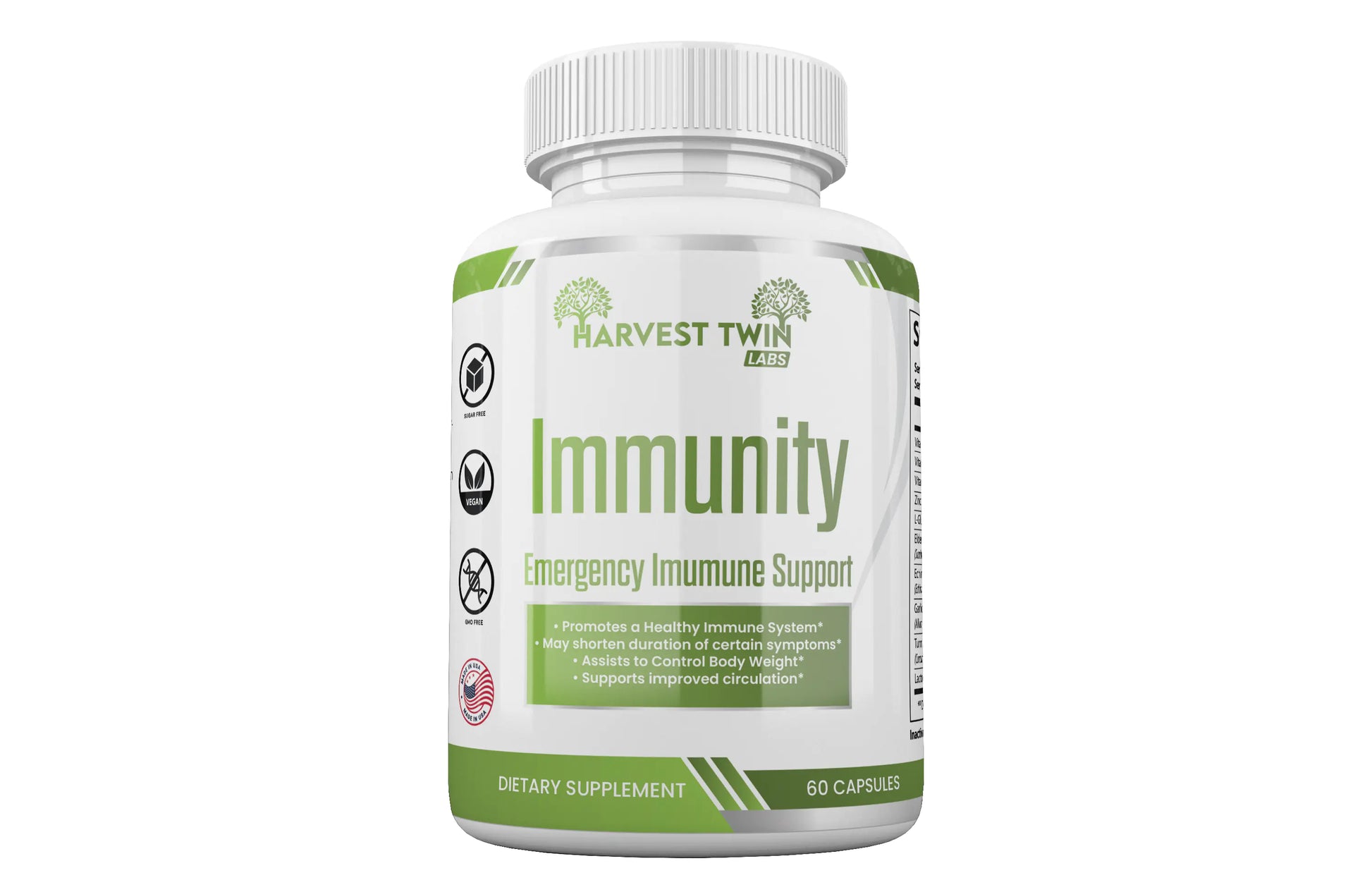 Emergency Immune Support supplement bottle by Harvest Twin Labs.