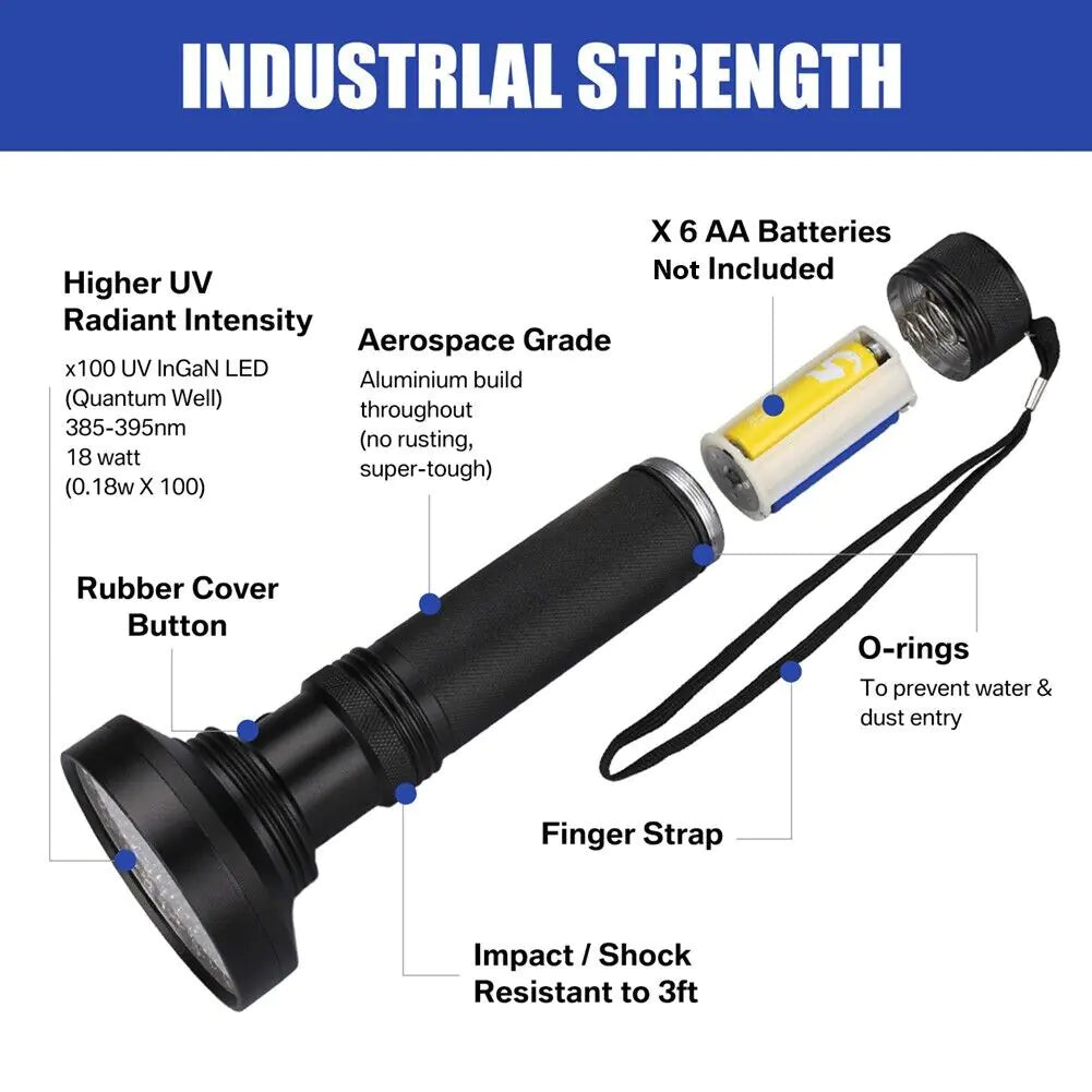 UV Ultraviolet Light 100 LED Flashlight BlackLight 395nM Inspection Lamp Torch - Sno's Finds