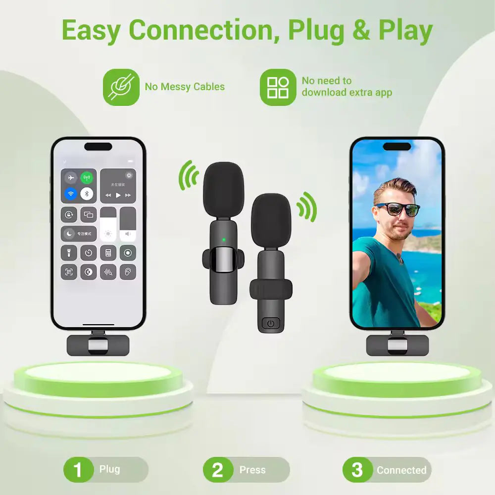 Wireless Stereo Lavalier Mini Lapel Smart Phone Microphone For Video Audio - Sno's Finds