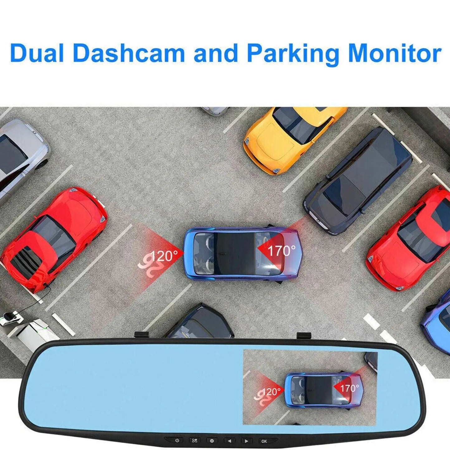 Rearview Mirror Car DVR Dual Dash Cam Camera Front Rear Video Recorder 1080P HD