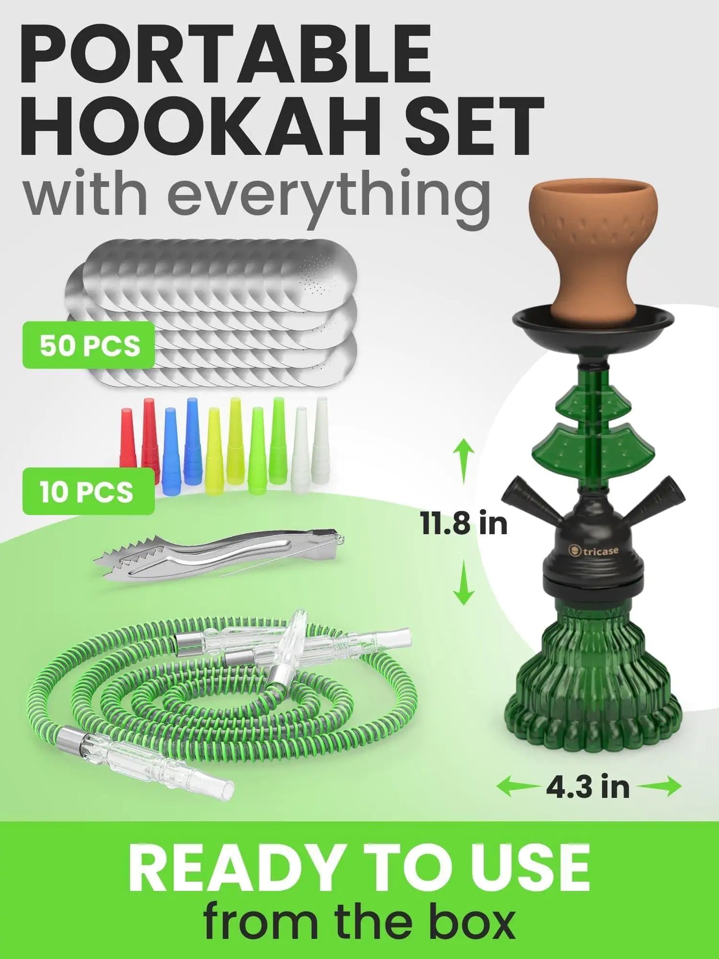 Green Hookah Set 2 Hose Hookah LilOne 12 inch Mini Glass Hookah Combo Kit Set - Sno's Finds