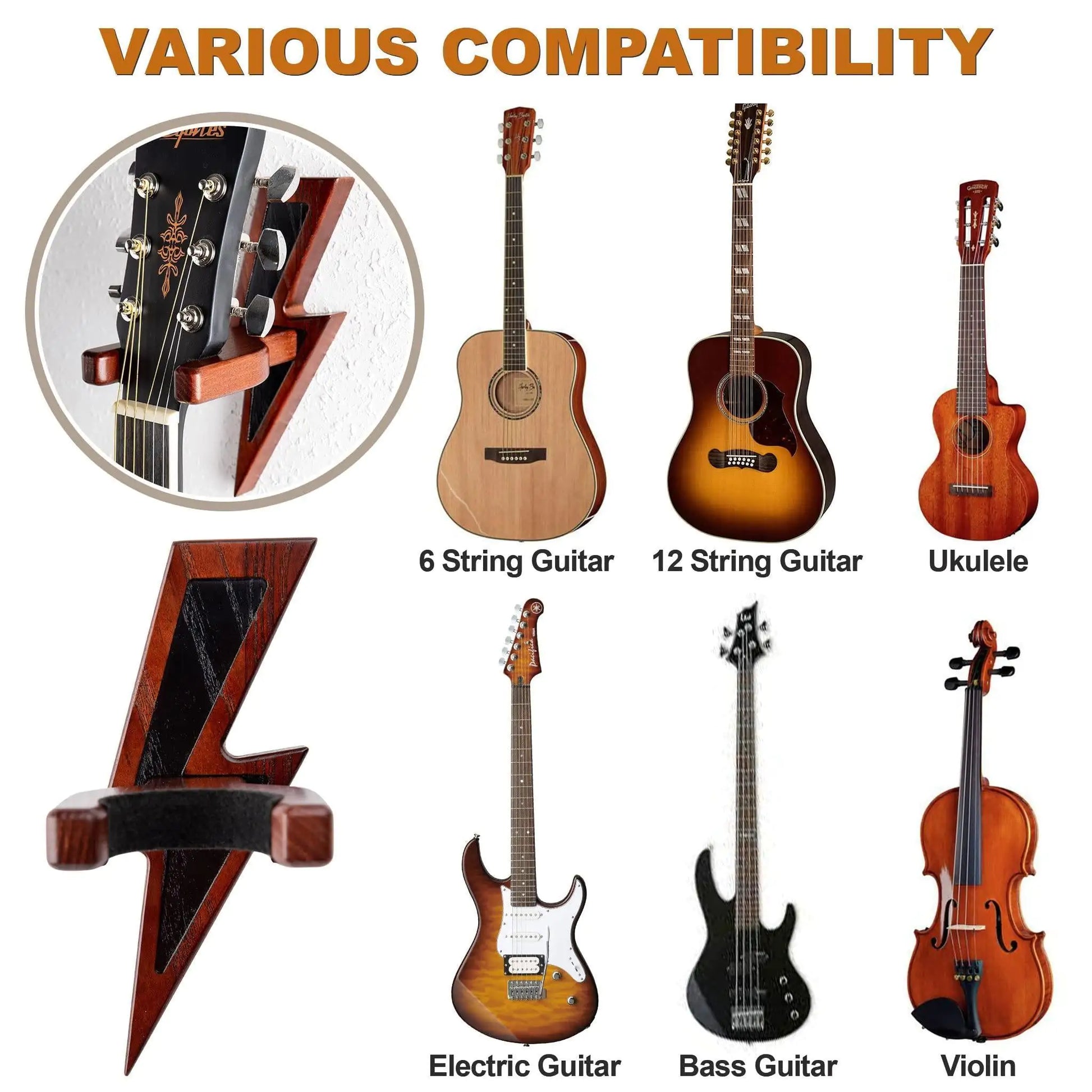 Guitar Holder Wall Mount Ash Wood Guitar Hanger Hook Stand Rack Mahogany Color - Sno's Finds