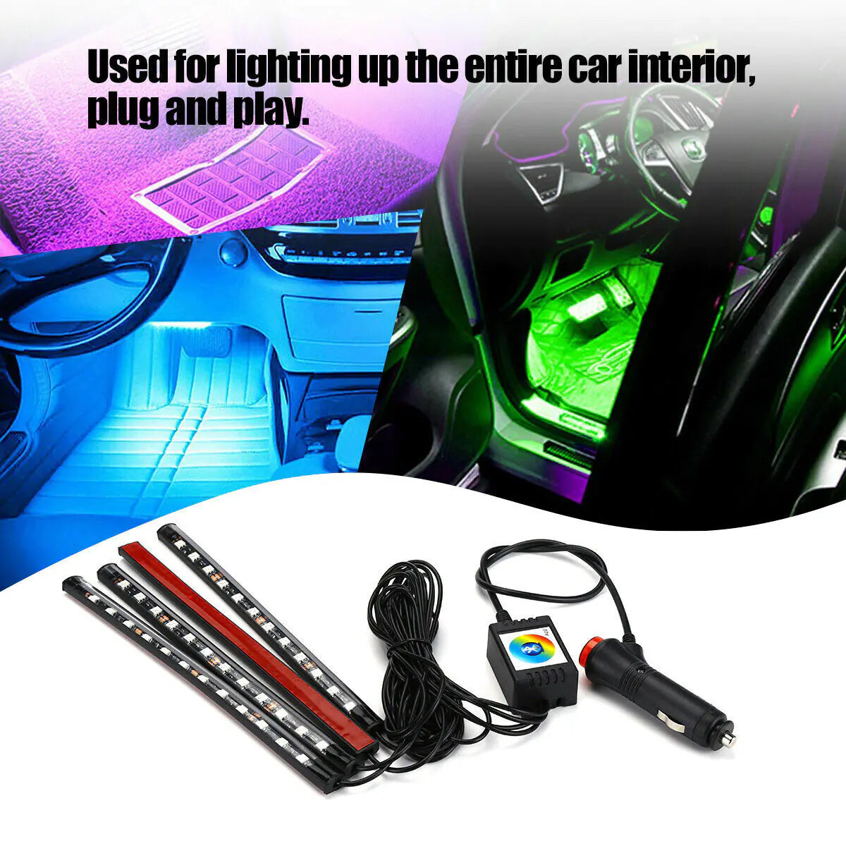 4X 48LED RGB Car Interior Atmosphere Light Strip Bar Bluetooth APP Music Control - Sno's Finds