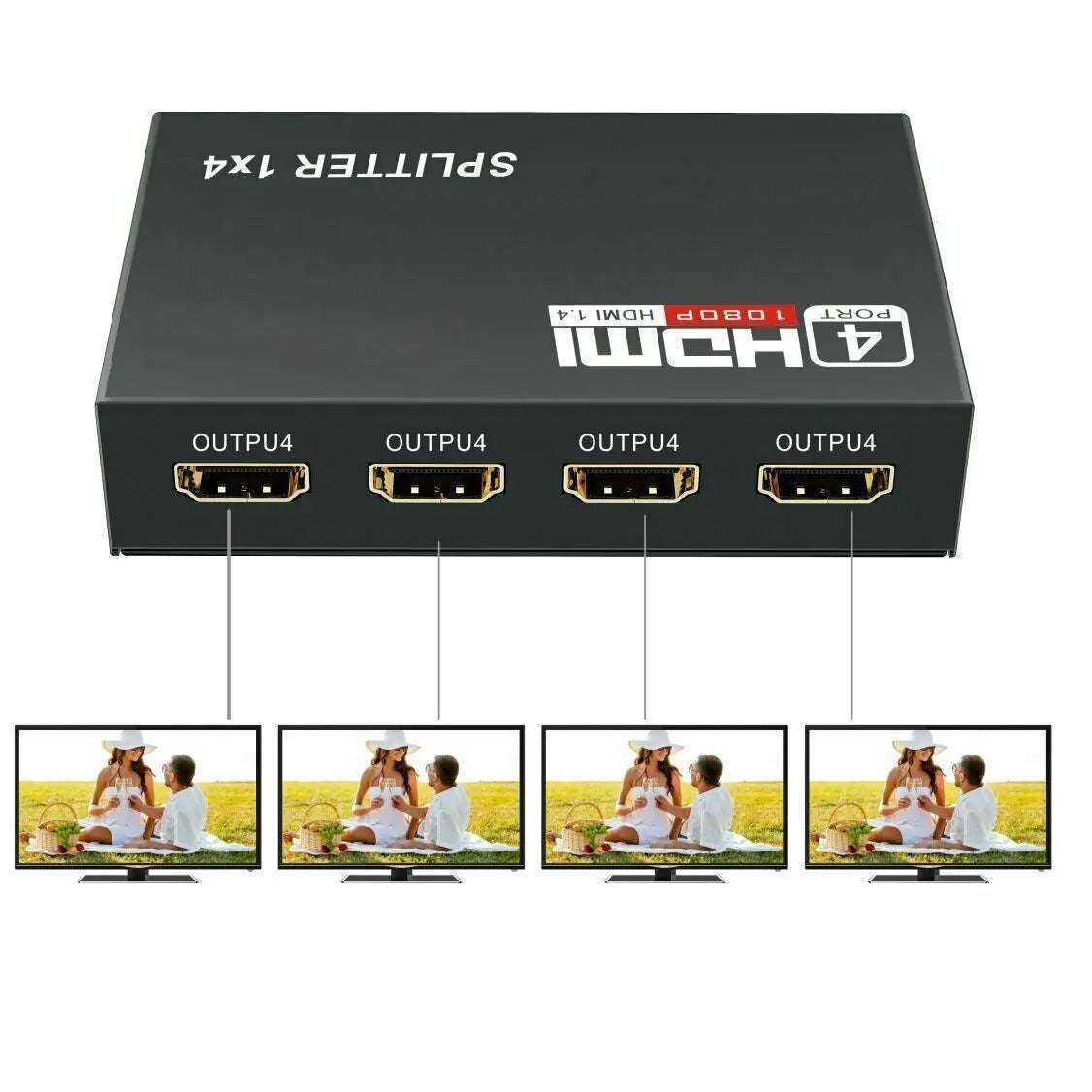 4 Port HDMI 4K Hub Multi Splitter & Amplifier For 3D HDTV 1080P 1X4 1 In 4 Out - Sno's Finds