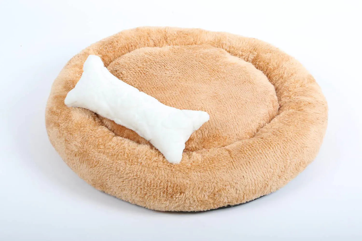 Cookie Pet Sherpa Fleece Washable Round Dog Cat Bed, 60 Cm, Mustard - Sno's Finds