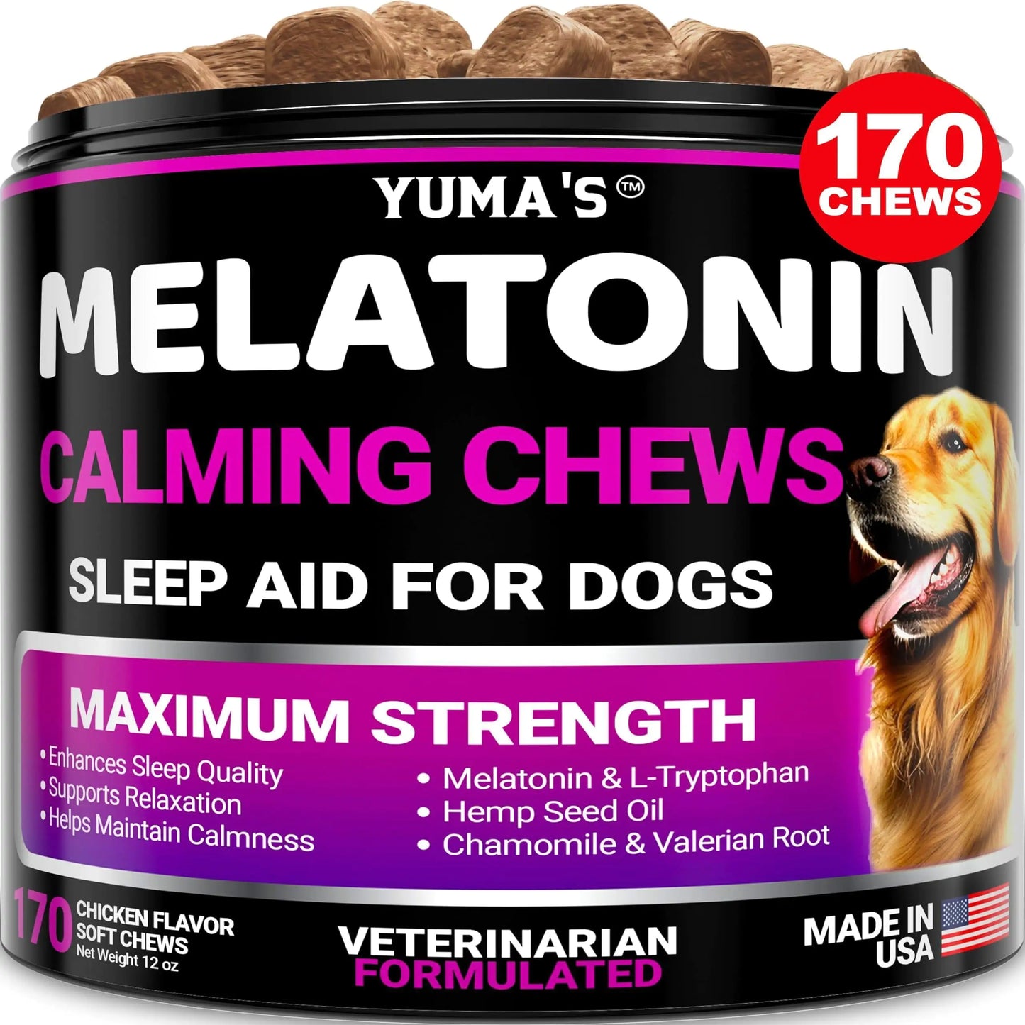 Melatonin Calming Chews for Dogs 170 Chews Dog Stress and Anxiety Relief - Sno's Finds