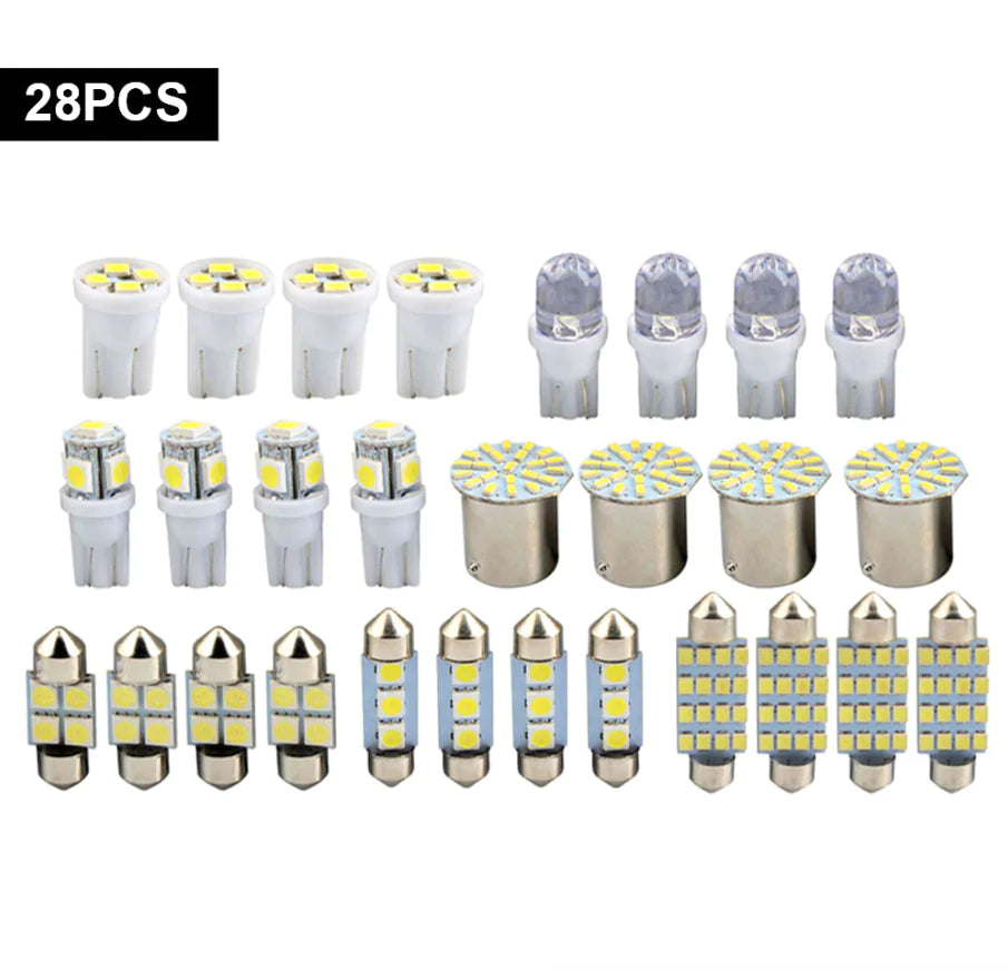 28pcs Car Interior White Combo LED Map Dome Door Trunk License Plate Light Bulbs - Sno's Finds