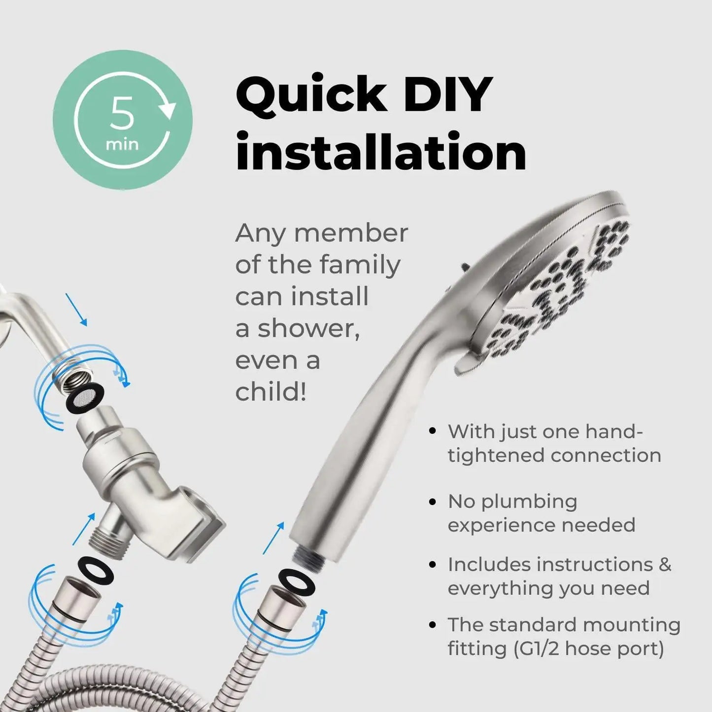 High Pressure Shower Head with Handheld 8 Spray Settings High Flow Removable - Sno's Finds