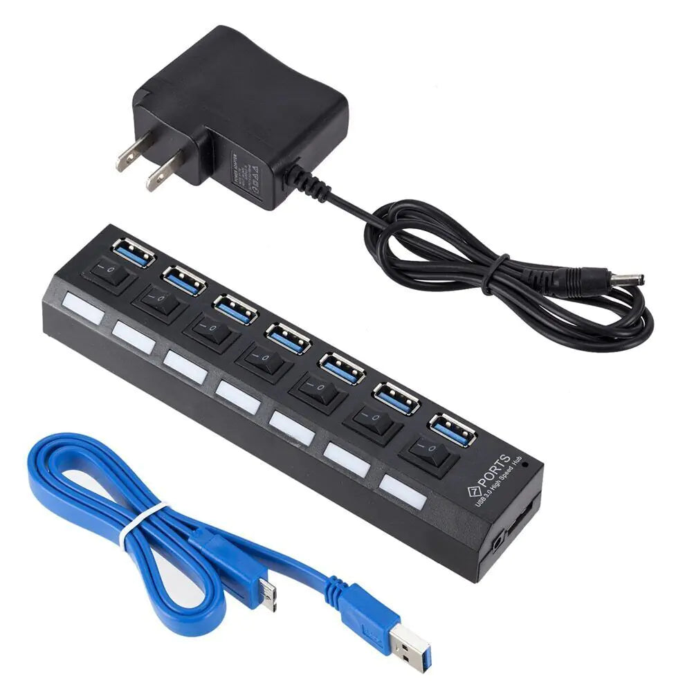 7 Port USB 2.0 / 3.0 Hub Splitter Adapter High Speed For PC Laptop Mac Desktop - Sno's Finds