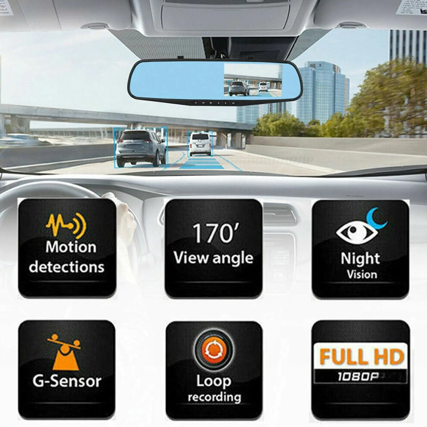 Rearview Mirror Car DVR Dual Dash Cam Camera Front Rear Video Recorder 1080P HD