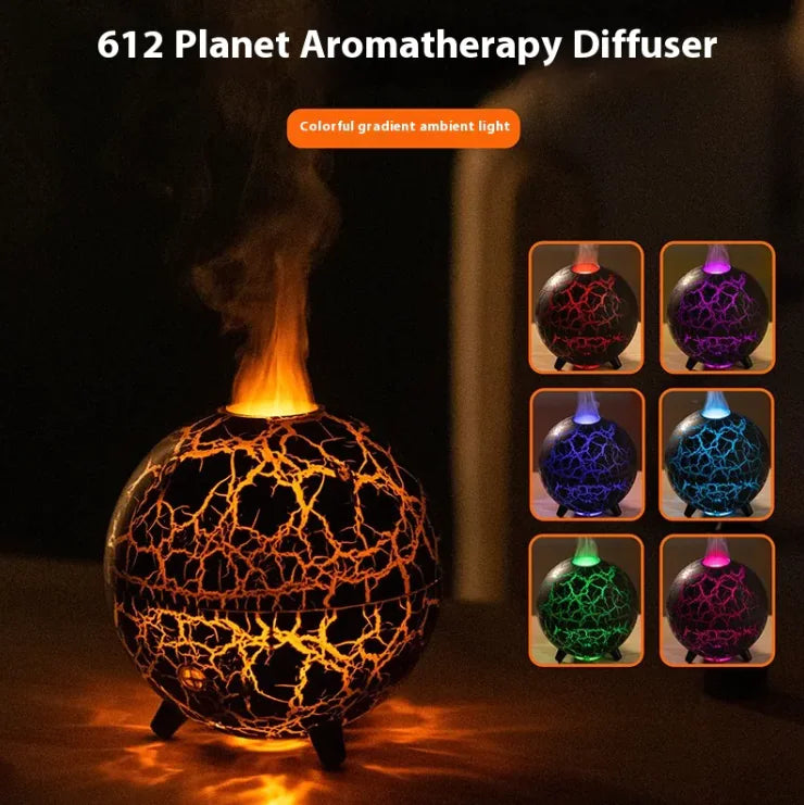 LumiMist Planet Aromatherapy Humidifier with crackle design and seven-color LED lights.