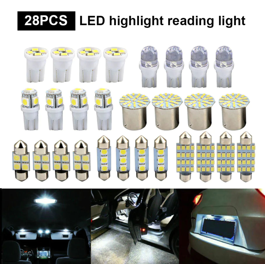 28pcs Car Interior White Combo LED Map Dome Door Trunk License Plate Light Bulbs - Sno's Finds