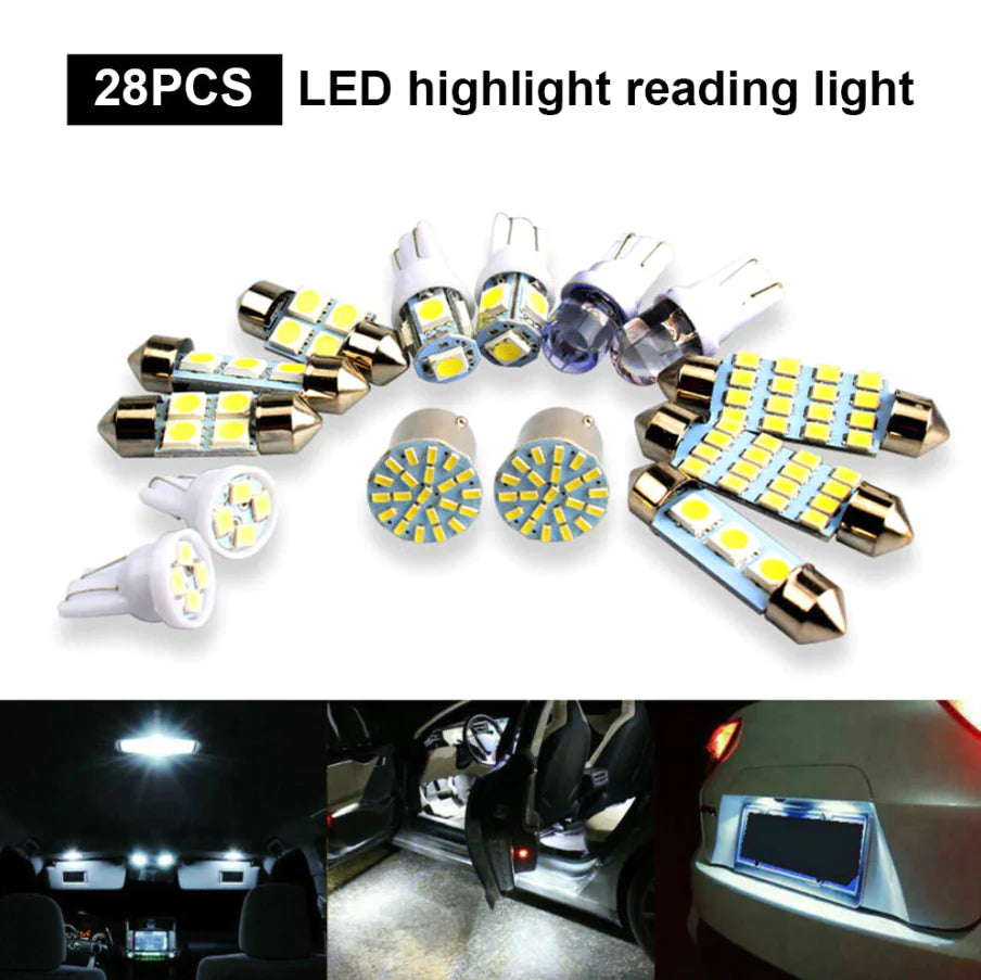 28pcs Car Interior White Combo LED Map Dome Door Trunk License Plate Light Bulbs - Sno's Finds