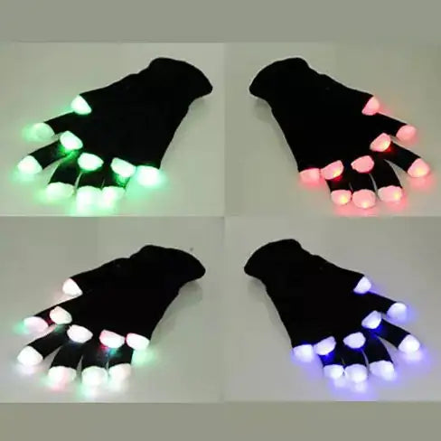 Jolly Glowing Gloves with multicolor LED light fingertips for festive celebrations.