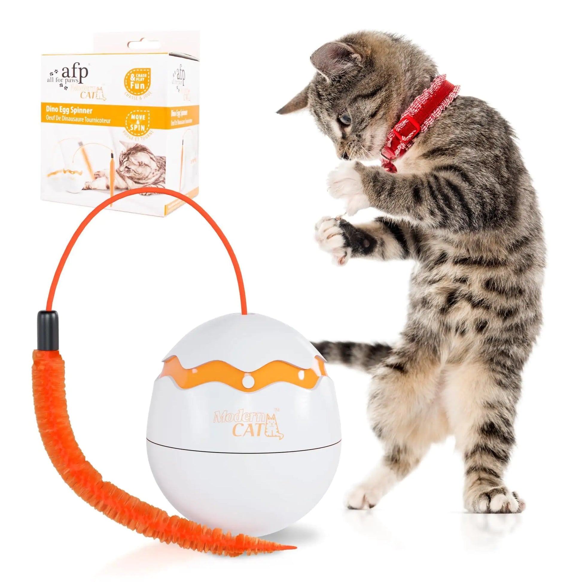 Interactive Cat Toy Dino Egg White Automatic Toy with 360 Degree Rotation Auto - Sno's Finds