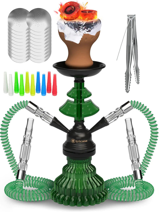 Green Hookah Set 2 Hose Hookah LilOne 12 inch Mini Glass Hookah Combo Kit Set - Sno's Finds