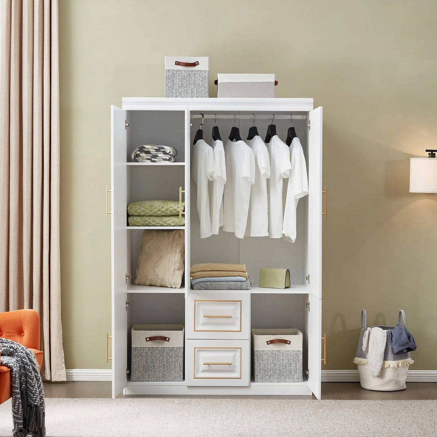 YG-5 Armoire Wardrobe  74" H 3 Doors 2 Drawers White Bedroom Wardrobe Armoire Closet Freestanding Clothes Storage Armoire Organizer with Hanging Rod Shelves Clothes Cabinet for Bathrooms Clothes Storage - Sno's Finds