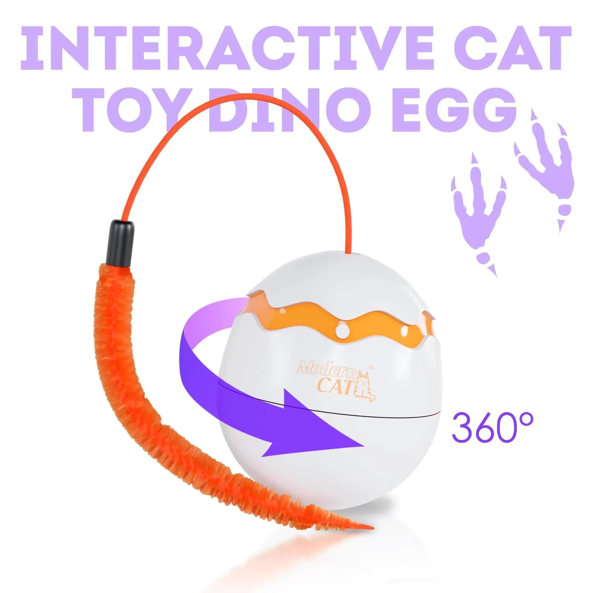 Interactive Cat Toy Dino Egg White Automatic Toy with 360 Degree Rotation Auto - Sno's Finds