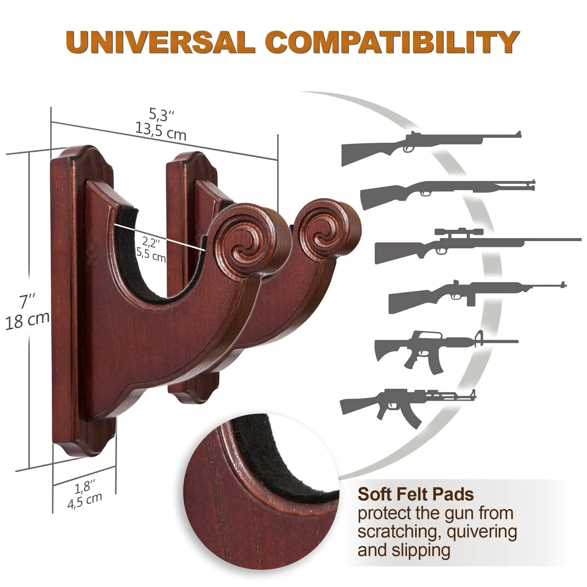 Wall Mount Gun Rack Hold Up Displays Horizontal Shotgun Bow Hanger Wood Hooks - Sno's Finds