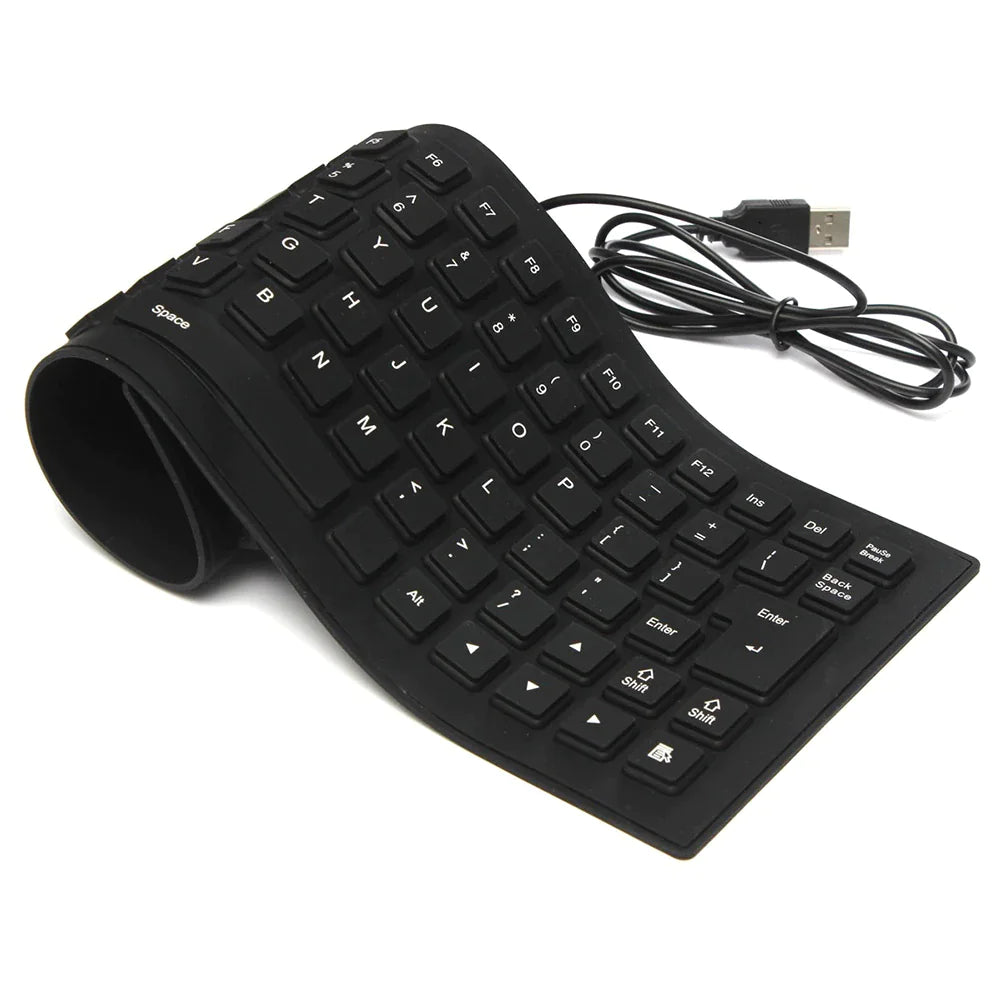 Waterproof Silicone Keyboard Foldable Flexible USB Dustproof DirtProof Full Size - Sno's Finds