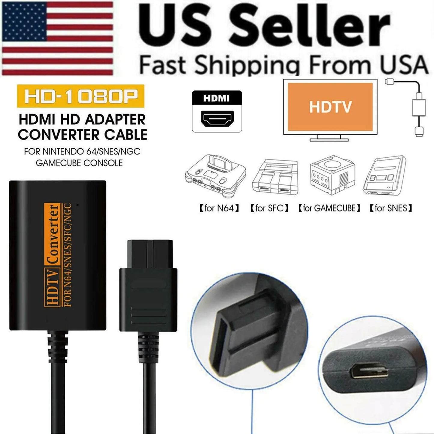 N64 To HDMI Converter Adapter HD Link Cable For Nintendo Gamecube Super NES SNES