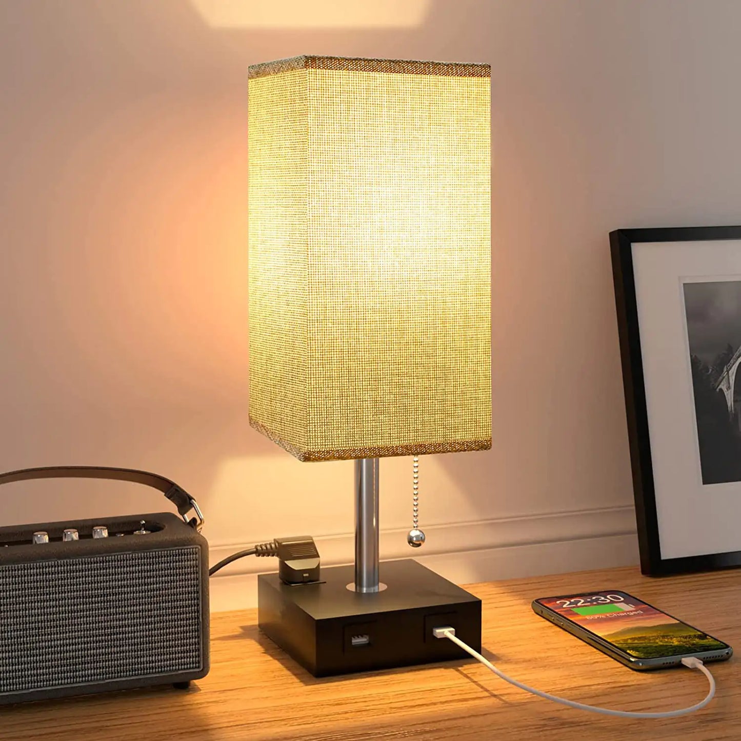 USB Bedside Table Lamp - Grey - Sno's Finds