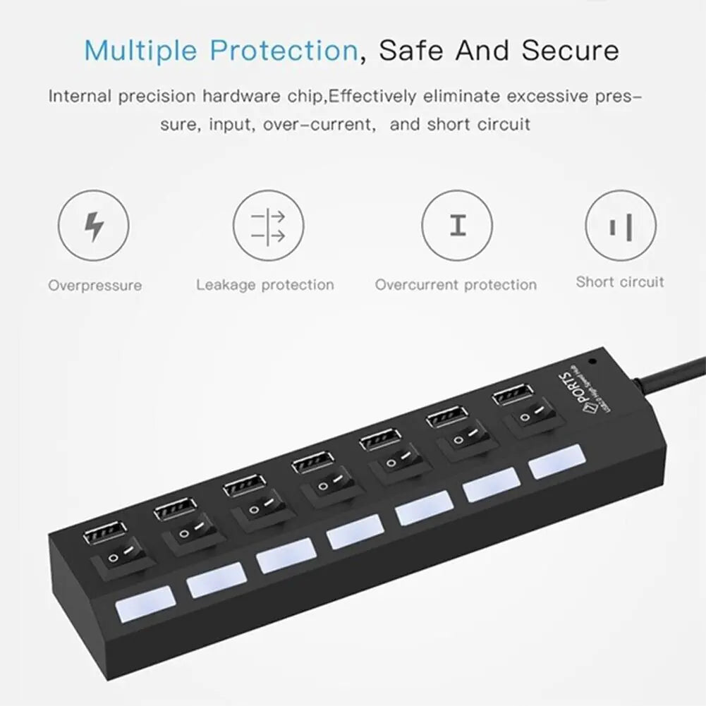 7 Port USB 2.0 / 3.0 Hub Splitter Adapter High Speed For PC Laptop Mac Desktop - Sno's Finds