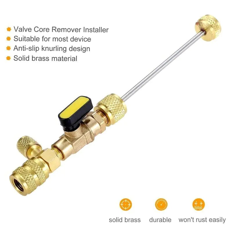 HVAC Tool AC Schrader Valve Core Remover Dual Size 1/4 and 5/16 Port Installer