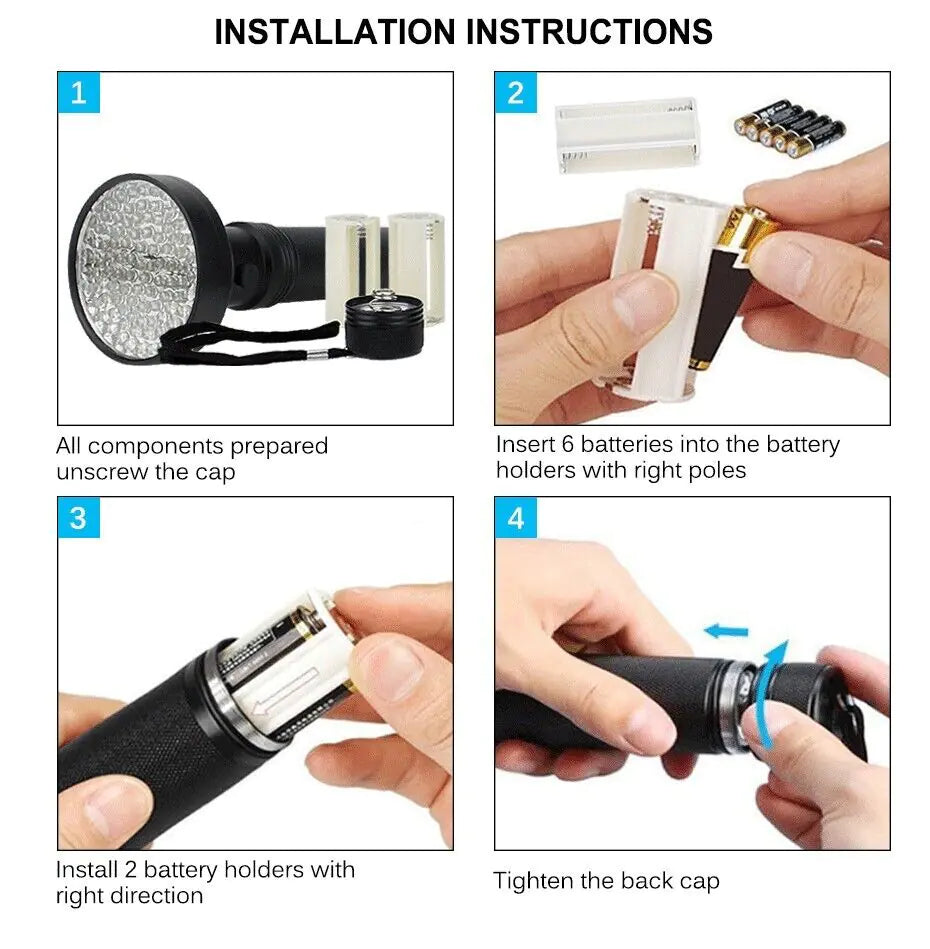 UV Ultraviolet Light 100 LED Flashlight BlackLight 395nM Inspection Lamp Torch - Sno's Finds