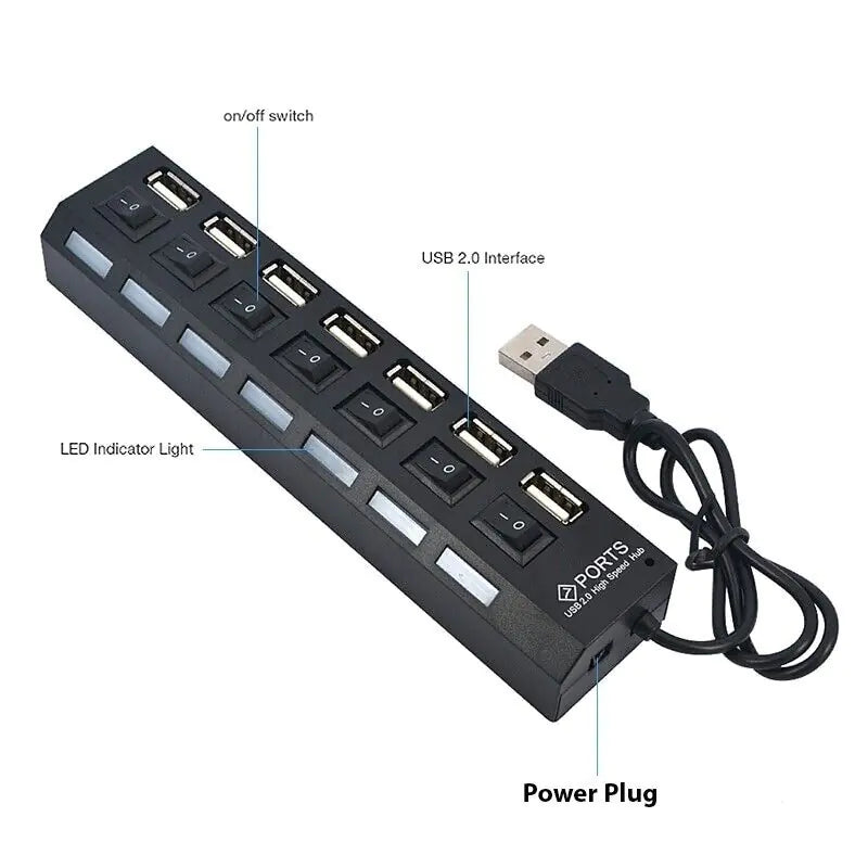 7 Port USB 2.0 / 3.0 Hub Splitter Adapter High Speed For PC Laptop Mac Desktop - Sno's Finds