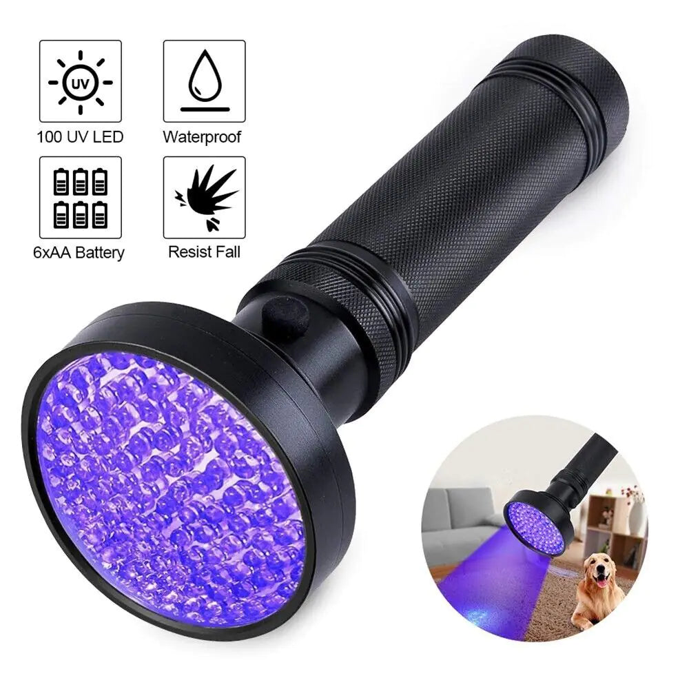 UV Ultraviolet Light 100 LED Flashlight BlackLight 395nM Inspection Lamp Torch - Sno's Finds