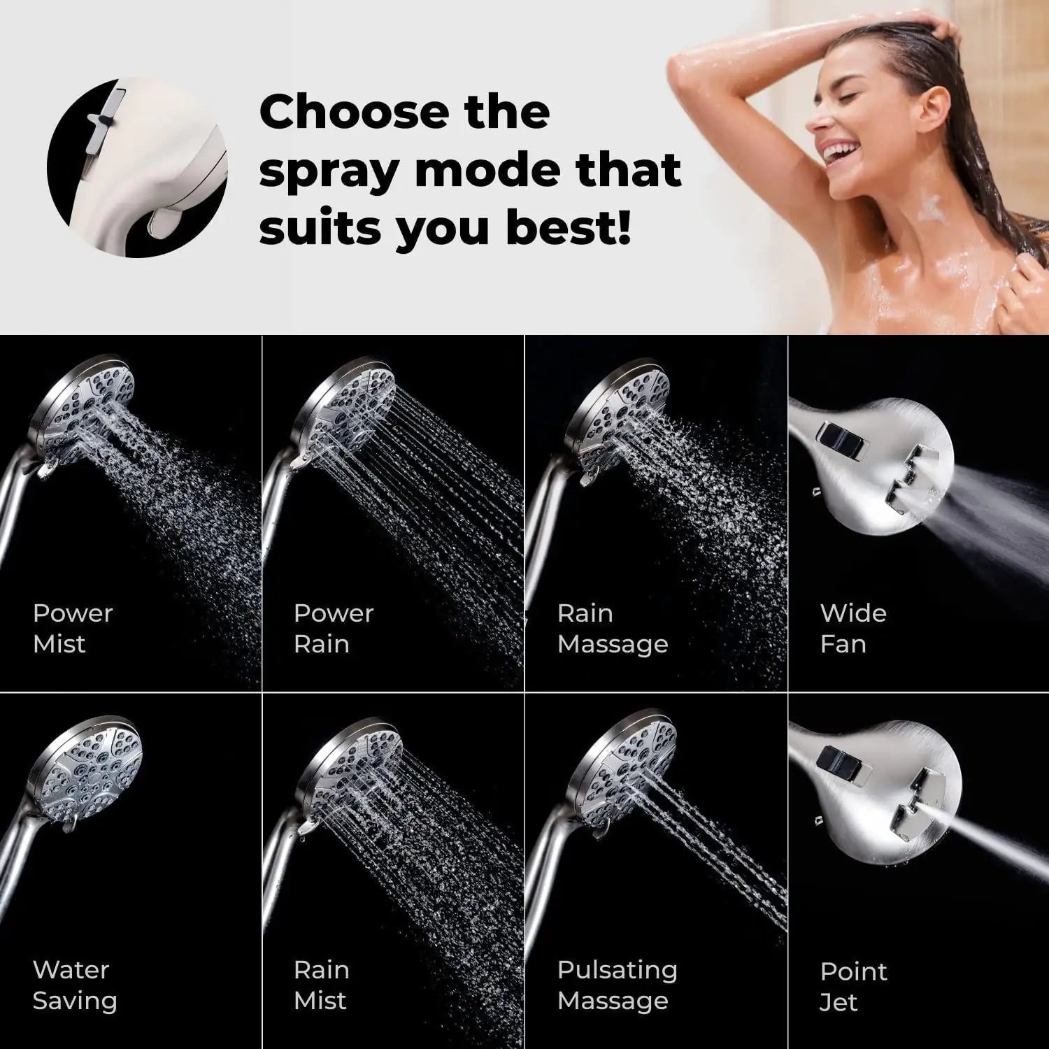 High Pressure Shower Head with Handheld 8 Spray Settings High Flow Removable - Sno's Finds