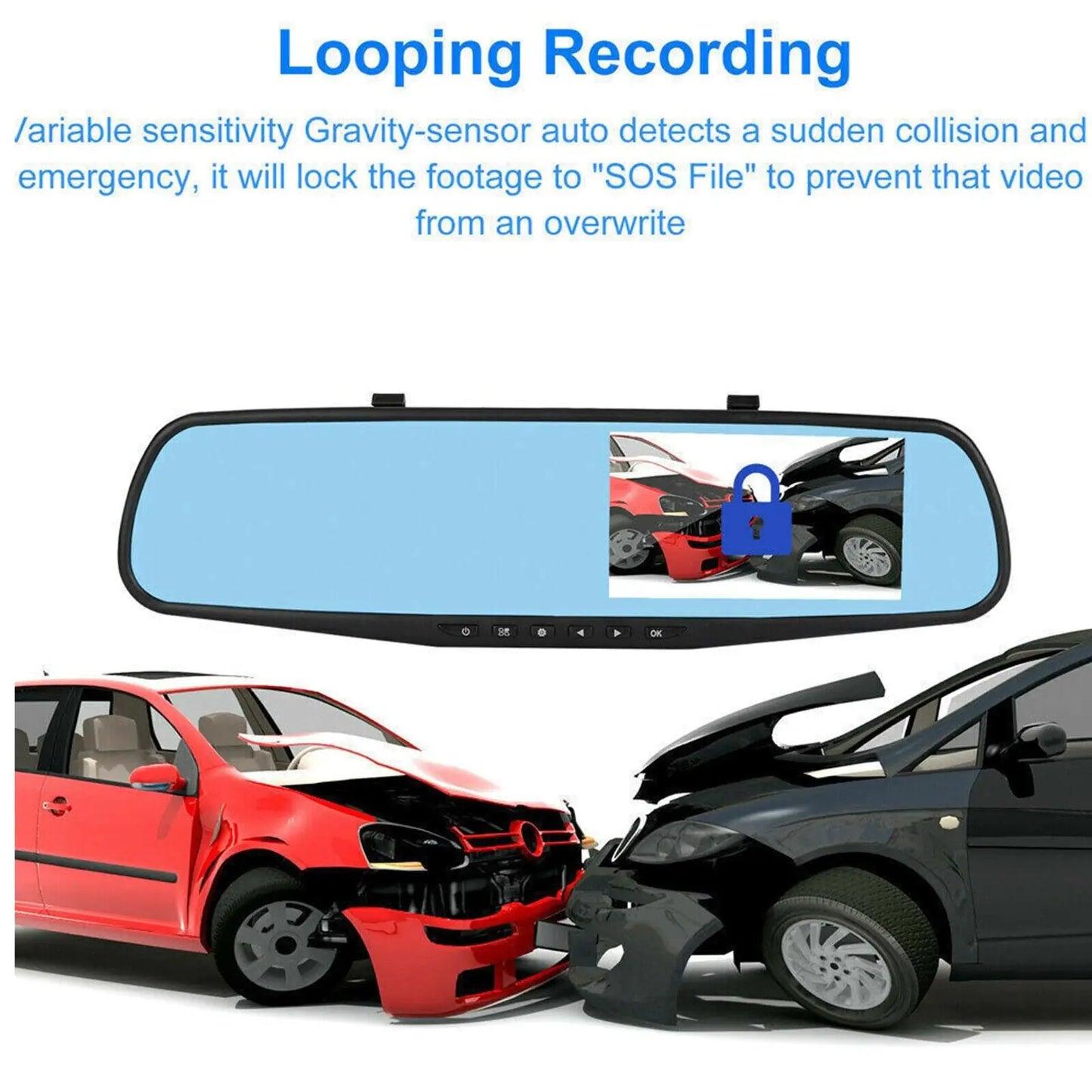 Rearview Mirror Car DVR Dual Dash Cam Camera Front Rear Video Recorder 1080P HD