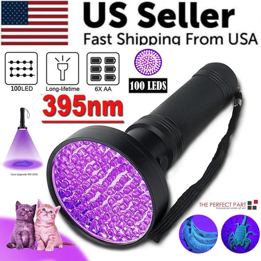 UV Ultraviolet Light 100 LED Flashlight BlackLight 395nM Inspection Lamp Torch - Sno's Finds